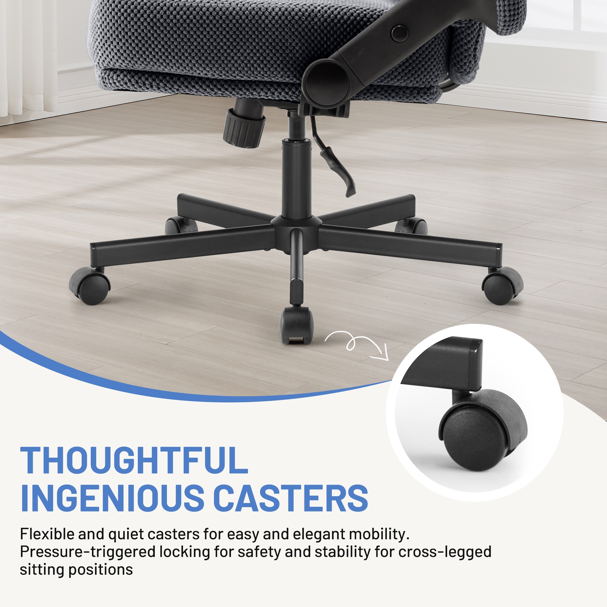 Criss Cross Chair With Wheels And Flip Arms- Comfy Fabric Cross Legged Office Chair With Thick Cushion&Wide Seat, Adjustable Swivel Desk Chair For Home Office, Apartment, Bedroom_voghion.com